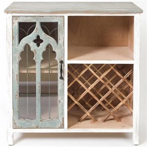 LuxenHome Distressed Gray and White Wood Storage Wine Cabinet