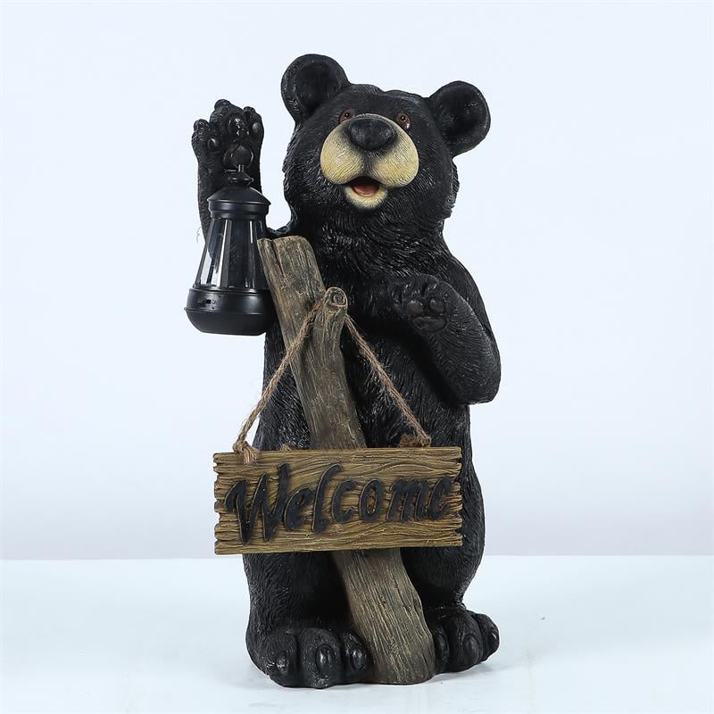 Luxen Home 19.5in. Bear Black Polyresin Garden Statue with