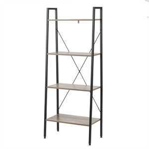 luxenhome brown wood and metal 4-shelf bookcase