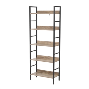 luxenhome brown wood metal frame 5-shelf bookcase