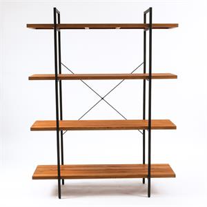 luxenhome brown wood metal frame 4-shelf bookcase