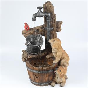 luxenhome resin puppies and water pump outdoor patio fountain