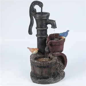 luxenhome resin whiskey barrel and water pump patio fountain