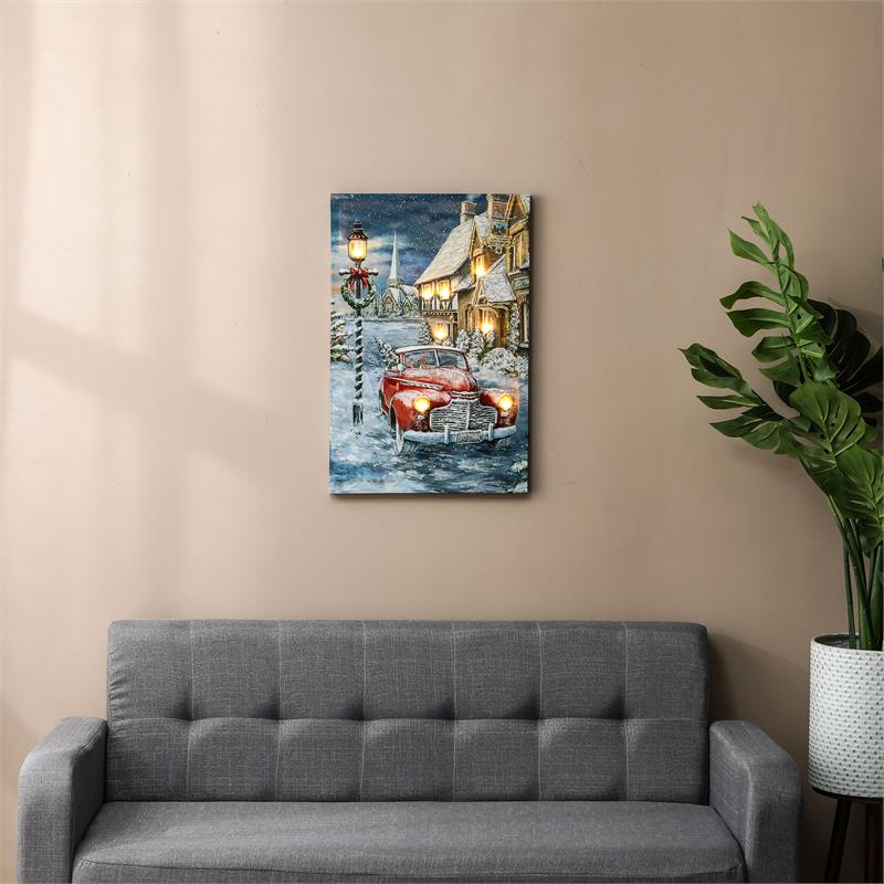LuxenHome Lighted Winter Wonderland Holiday Car Canvas Print