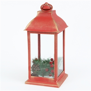 luxenhome lighted holiday berry and pine cone rustic red lantern