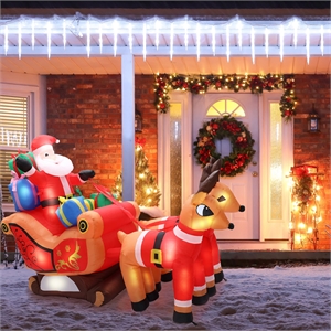 luxenhome 5ft santa claus and sleigh with reindeer inflatable with led lights