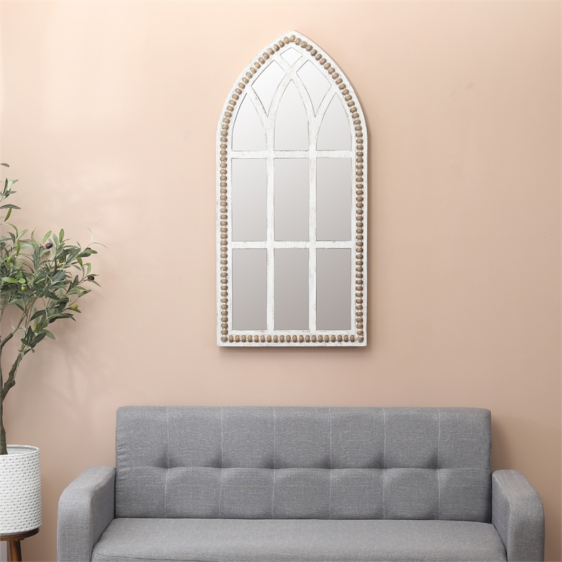 LuxenHome White Rustic Wood Cathedral Wall Mirror Cymax Business