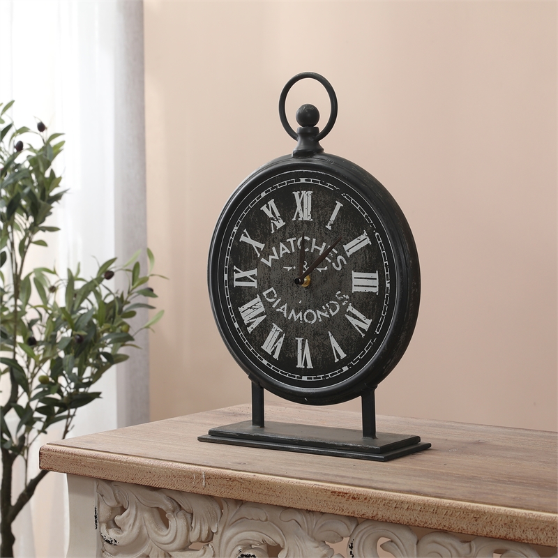 LuxenHome Black Metal Vintage Table Top Clock WHD761