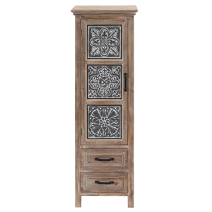 LuxenHome Black Metal and Brown Wood Tall Tower Cabinet