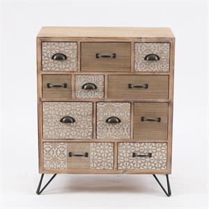 LuxenHome Rustic Brown Wood and Metal 11-Drawer Chest