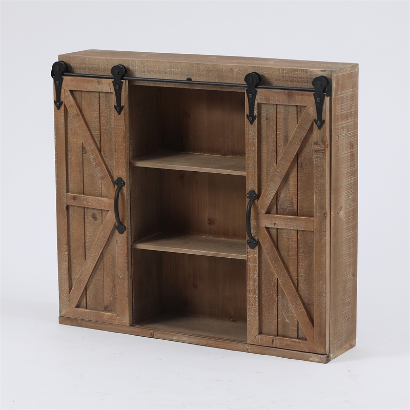 LuxenHome Farmhouse Wood Storage Two Sliding Doors Wall Cymax