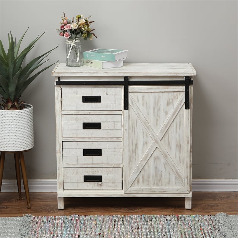 white distressed wood farmhouse cabinet