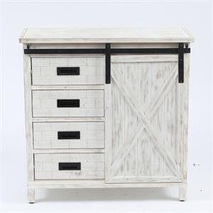 LuxenHome Farmhouse Antique White Wood 4-Drawer 1-Door Storage Cabinet