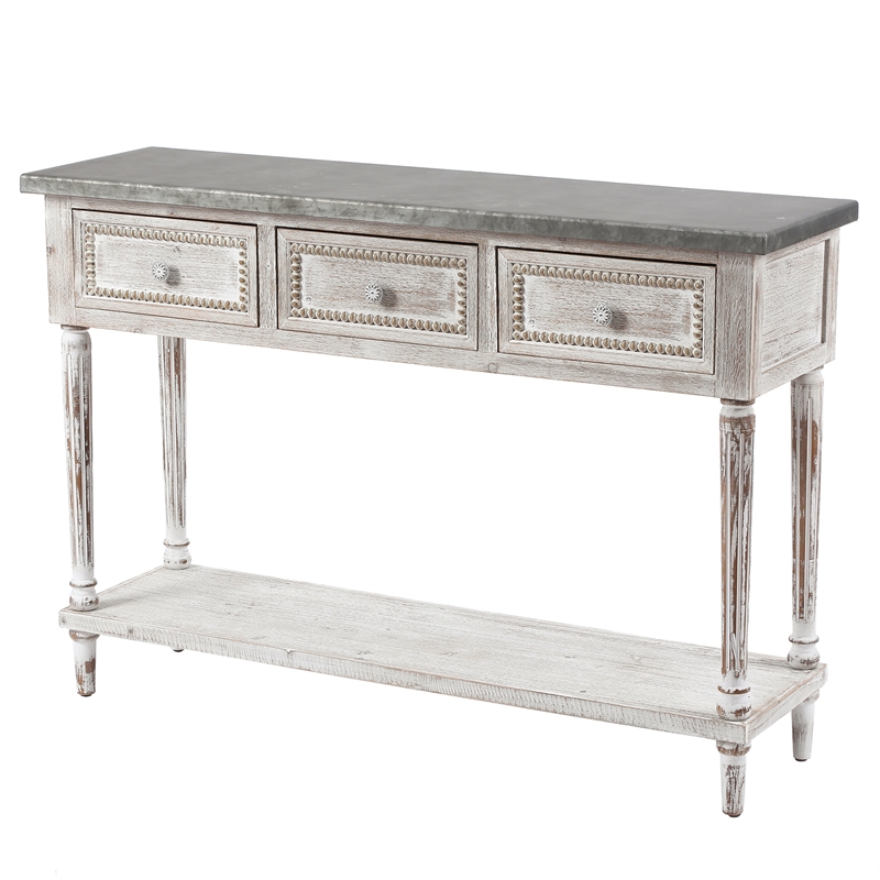 Luxenhome Distressed White Wood And, Distressed Hall Table