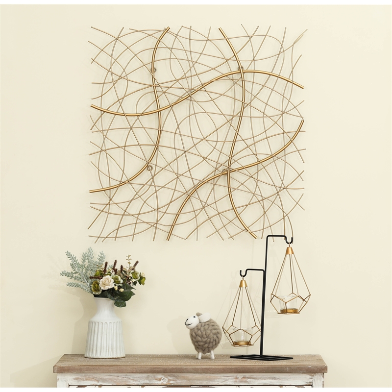 LuxenHome Gold Metal 26.4Inch Square Abstract Wall Decor Cymax Business