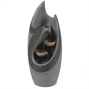 luxenhome gray cement modern tiered lighted outdoor fountain