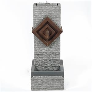 luxenhome gray and brown resin column bubbler outdoor fountain with led light