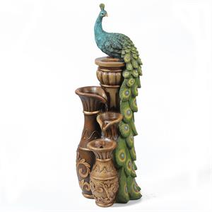 luxenhome resin pedestal peacock and urns outdoor fountain