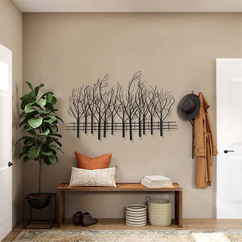 LuxenHome Snowy Black Metal Field of Trees Wall Decor Cymax Business