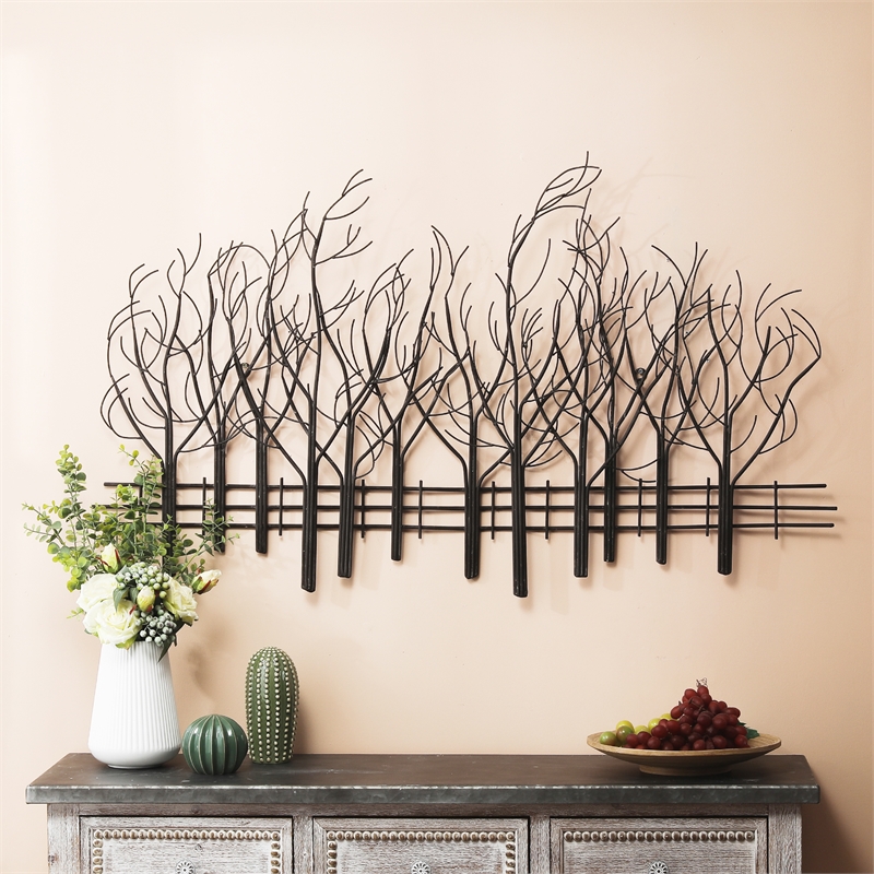 LuxenHome Snowy Black Metal Field of Trees Wall Decor Cymax Business