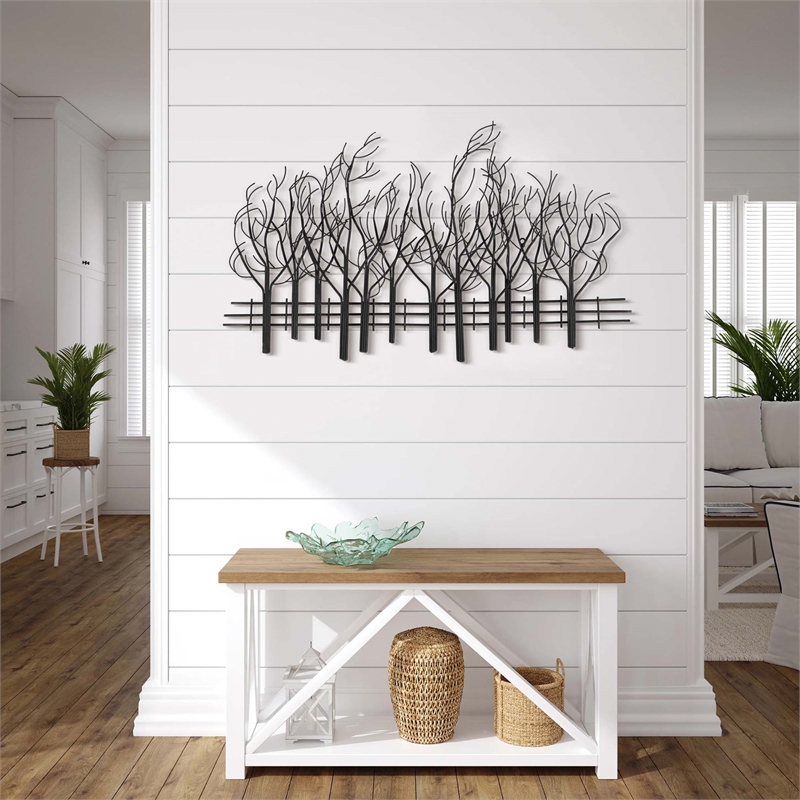 LuxenHome Snowy Black Metal Field of Trees Wall Decor Cymax Business