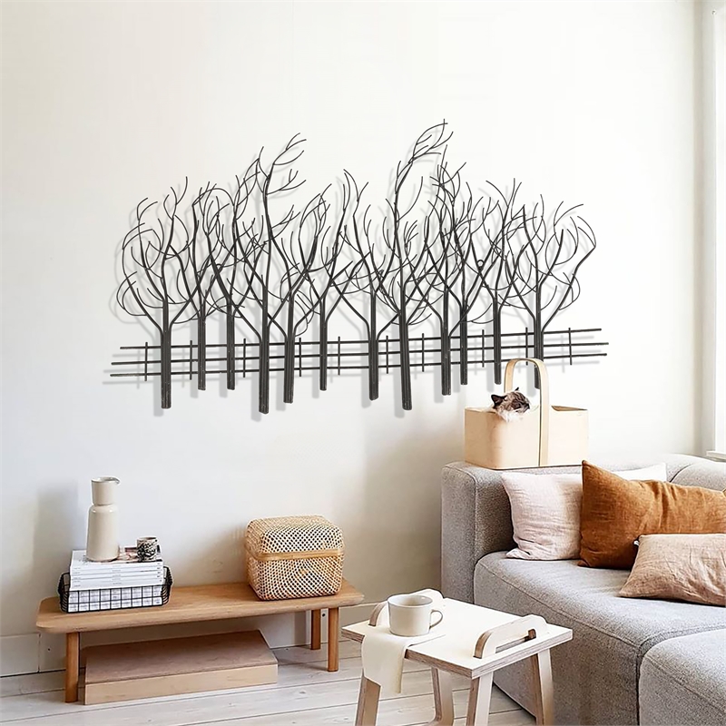 LuxenHome Snowy Black Metal Field of Trees Wall Decor Cymax Business