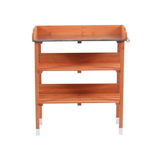 LuxenHome Brown Wood 5-Hook 2 Shelf Potting Bench