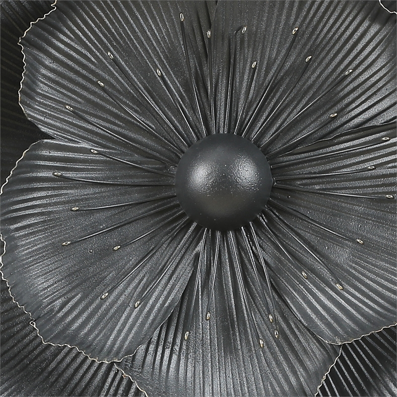 LuxenHome Black with Gold Metal Flowers Wall Decor (Set of 3) Cymax