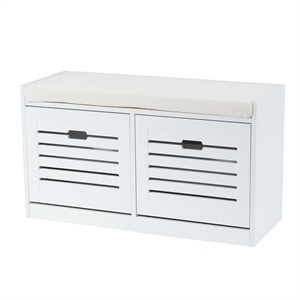 luxenhome white wood shoe storage bench with cushion