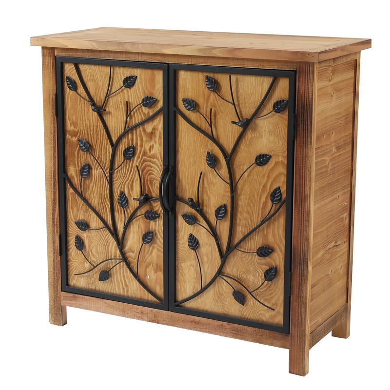 LuxenHome Pine Wood Metal Branches 2-Door Storage Cabinet | Cymax Business