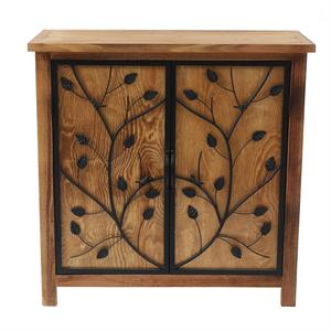 luxenhome pine wood metal branches 2-door storage cabinet