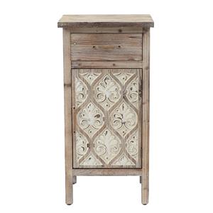 luxenhome damask carved wood 1-door 1-drawer end table with storage