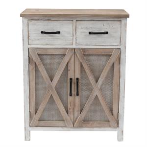 luxenhome farmhouse white and natural wood 2-drawer 2-door storage cabinet