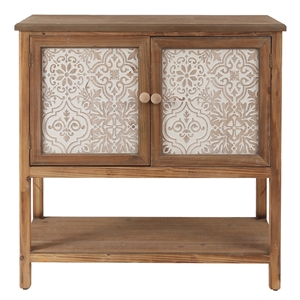 LuxenHome Natural Wood and Inlay Console Cabinet