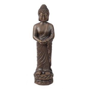 luxenhome brown mgo meditative standing buddha garden statue