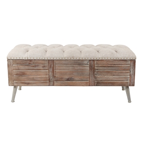 LuxenHome 47.4in. W Upholstered Brown Wood Bench