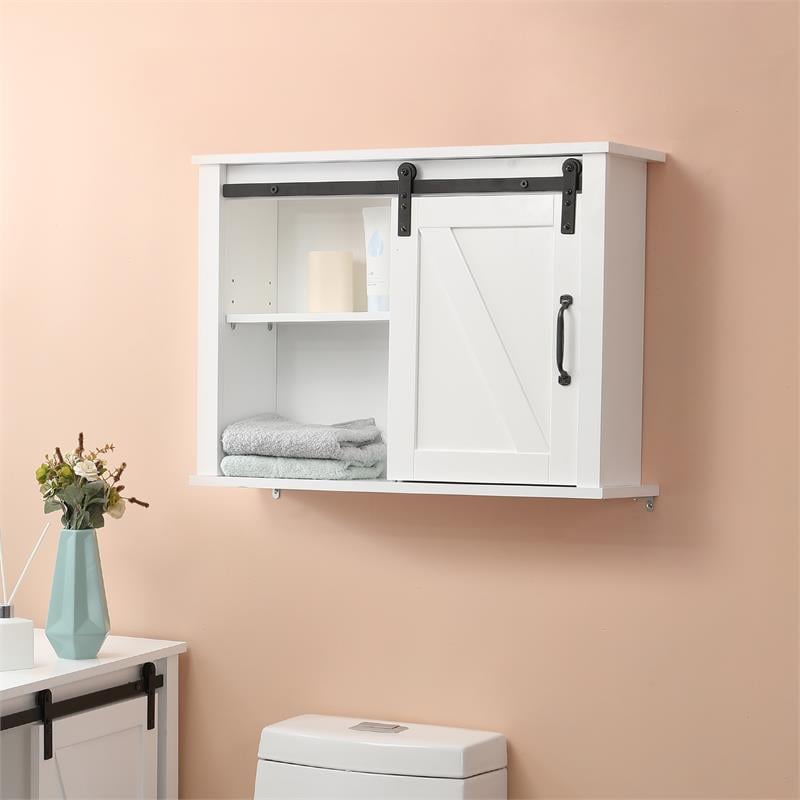 LuxenHome Farmhouse White MDF Bathroom Wall Cabinet | Cymax Business