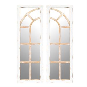 LuxenHome Two Piece White Wood Framed Window Wall Mirror