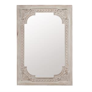 LuxenHome Distressed Off White Wood Accent Wall Mirror
