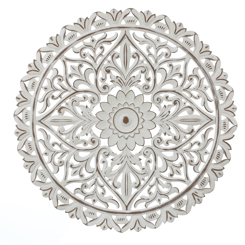 LuxenHome Distressed White Wood Flower Mandala 31.5