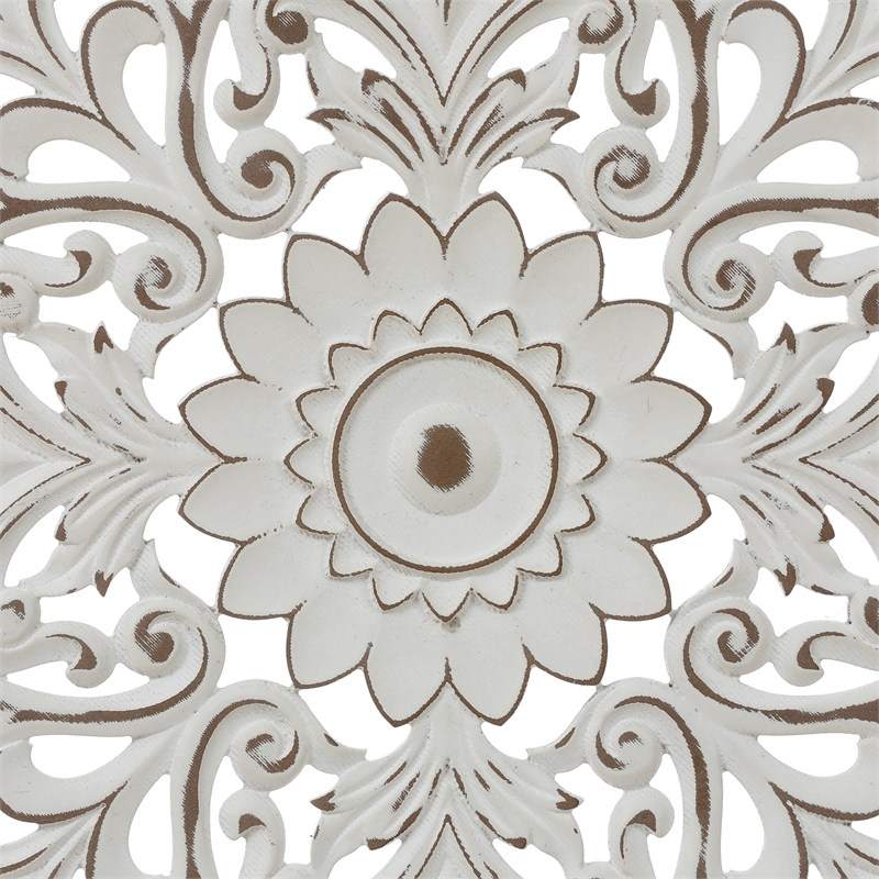 LuxenHome Distressed White Wood Flower Mandala 31.5