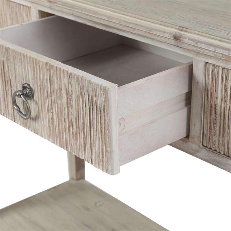 LuxenHome White Washed Wood Three Drawer Console Table | Cymax Business