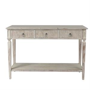 luxenhome white washed wood three drawer console table