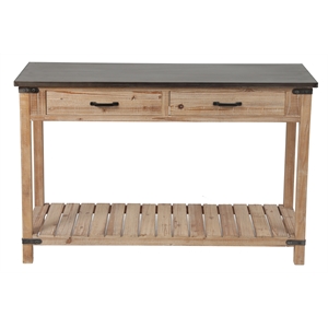 LuxenHome Natural Wood Two Drawer Console Table