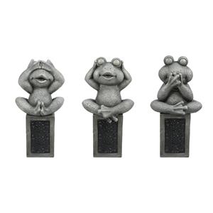 luxenhome see hear speak no evil set of 3 garden frog statues with solar light