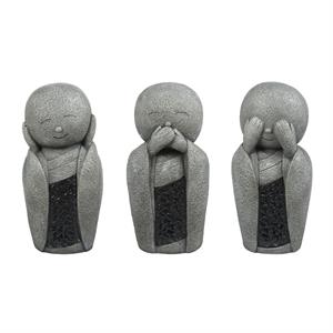 luxenhome gray mgo set of 3 garden monk solar statues