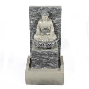 LuxenHome Resin Meditating Buddha and Pedestal Lighted Outdoor Fountain