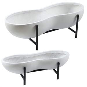 luxenhome white peanut shape bowl mgo planter with black metal stand (set of 2)