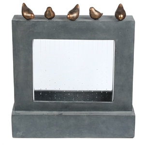 luxenhome gray cement waterfall and bronze birds lighted outdoor fountain