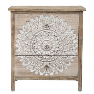 LuxenHome Wood Medallion Three-Drawer Chest